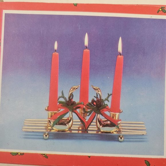 Vintage Christmas Around The World Swans Brass 3 Candle Stick Holder Home Decor - Picture 8 of 9